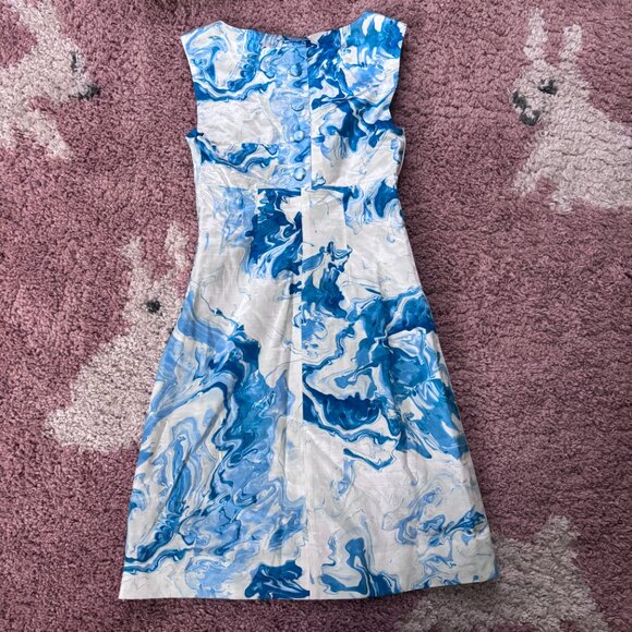 Maeve Anthropologie Marbled Waters Dress Blue White Sleeveless Silk Blend Size 0 - Picture 5 of 7